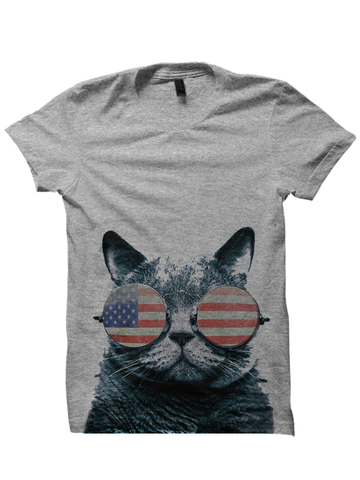USA CAT WITH GLASSES T-SHIRT