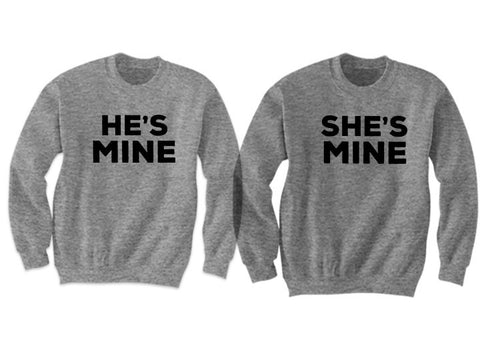 Couples Sweatshirts He's Mine She's Mine (Grey)