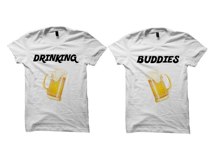 Couples T-shirts Drinking Buddies (White)